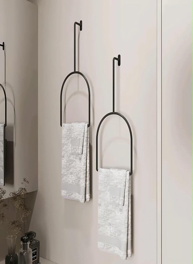 Yookeer حلقة مناشف، معدن أسود، تصميم مقوس، حامل مناشف في الحمام، علاقة مناشف لحوض الغسيل، علاقة مناشف للحمام تُعلق على الحائط، 7 × 16.5 بوصة، حامل مناشف يُثبت على الحائط للحمام (مجموعة من قطعة واحدة) - Image 1